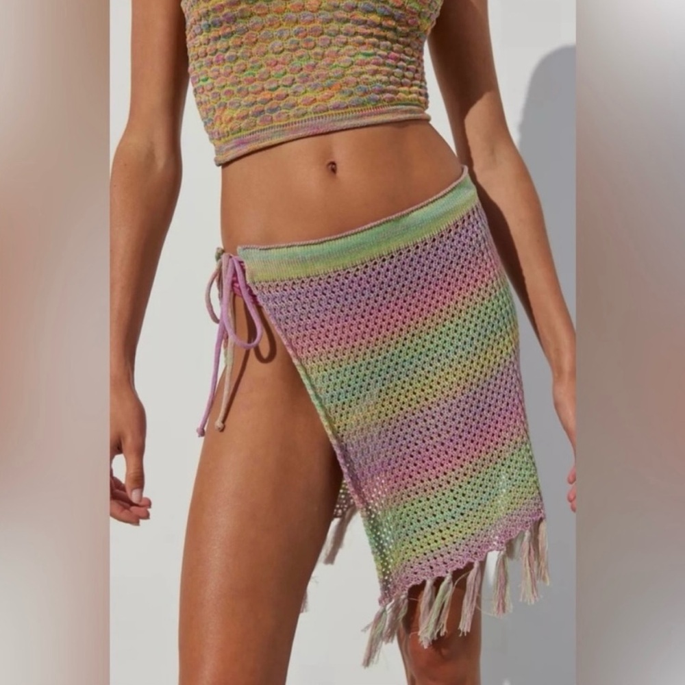 🆕 Urban Outfitters From Under Crochet Sarong Rainbow Boho Swim Cover-Up